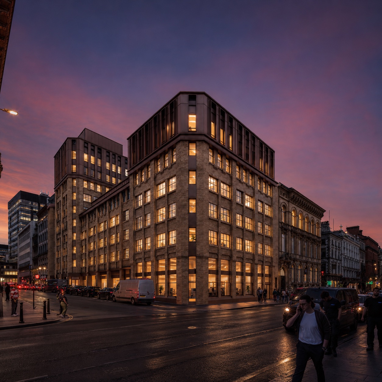 Imperial Exchange at dusk, from Dale Street in Liverpool's business district